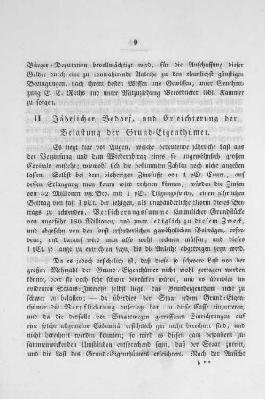 II. Jährlicher Bedarf, und Erleichterung der Belastung der Grund-Eigenthümer.