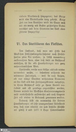 VI. Das Sterilisieren des Fleisches