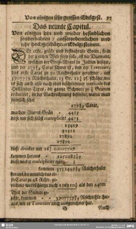 Das neunte Capitul. Von einigen hin und wieder befindlichen sonderbahren, ausserordentlichen und sehr hochgeschätzten Edelgesteinen