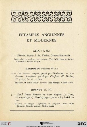 Estampes Anciennes Et Modernes (Nr. 1-11)