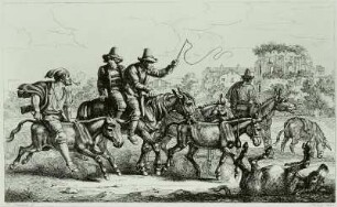 Reiter auf Pferd und Esel : Esel als Reit-, Last-, Zugtier