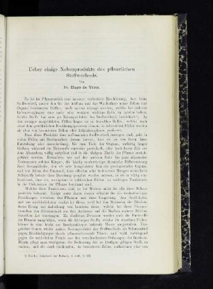Ueber einige Nebenprodukte des pflanzlichen Stoffwechsels
