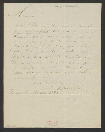 Brief an Gazette d'Augsbourg: 21.03.1843