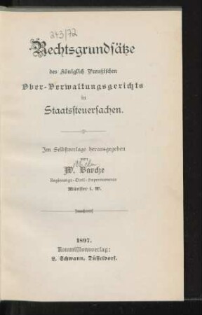 Rechtsgrundsätze des Königlich Preußischen Ober-Verwaltungsgerichts in Staatssteuersachen