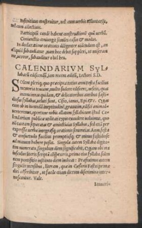 Calendarium Syllabarum ediscendum, iam recens aeditum ...