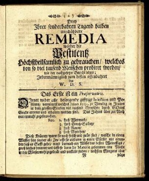 Drey Ihrer sonderbahren Tugend halben unschätzbare Remedia...