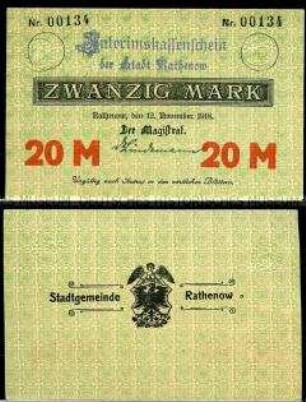 Rathenow, Notgeld, 20 Mark