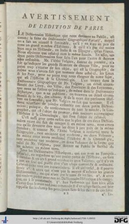 Avertissement De L'Edition De Paris.