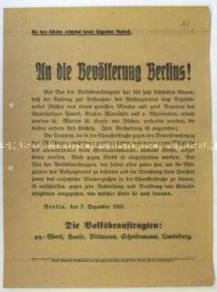 Bekanntmachung des Rates der Volksbeauftragten vom 7. Dezember 1918 über eine versuchte Verhaftung des Vollzugsrates