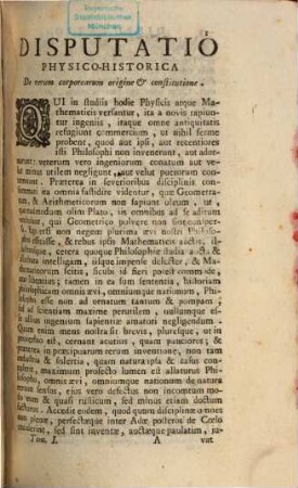 Elementa Physicae : disputatio physico-historica de rerum corporearum origine, ac demum de rebus Coelestibus Tractatus. 1