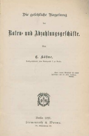 Die gesetzliche Regelung der Raten- und Abzahlungsgeschäfte