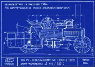 110 PS-SEILZUGLOKOMOTIVE (BORSIG 1920) DAMPF-NENNWERTE: 15 ATÜ / 320 Grad C