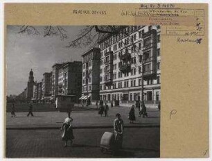 Wohnbauten an der östlichen Erweiterung Stalinallee/Karl-Marx-Allee, Bauabschnitt G-Nord. Berlin, Friedrichshain, Karl-Marx-Allee (vor 1961 Stalinallee)/Proskauer Straße