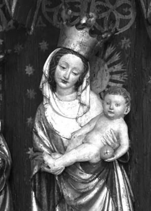 Altarschrein mit Madonna, flankiert von den heiligen Barbara und Katharina — Madonna mit Kind