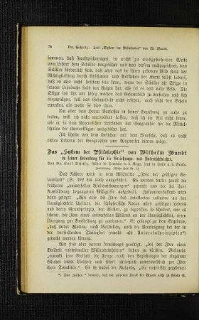 ¬Das¬ "System der Philosophie" von Wilhelm Wundt in seiner Bedeutung für die Erziehungs- und Unterrichtslehre : Fortsetzung (siehe Heft Nr. 1)
