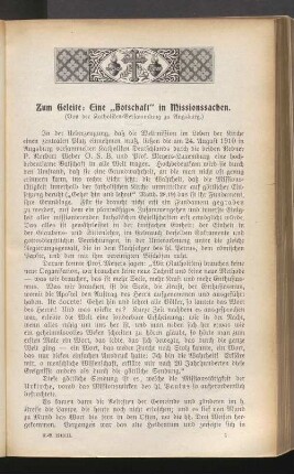 Zum Geleite: Eine ,,Botschaft" in Missionssachen