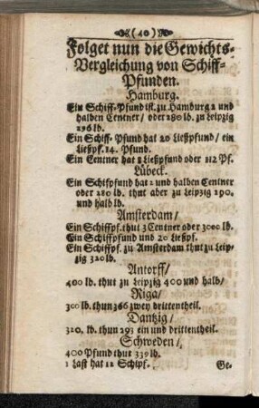 Folget nun die Gewichts-Vergleichung von Schiff-Pfunden.