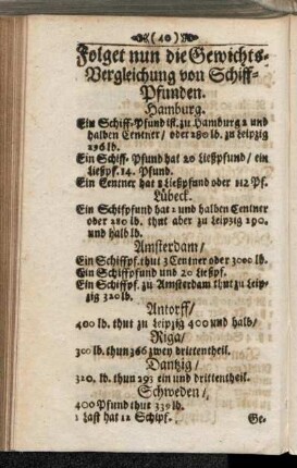 Folget nun die Gewichts-Vergleichung von Schiff-Pfunden.