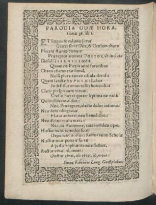 Parodia Odae Horatianae 36. lib 1.