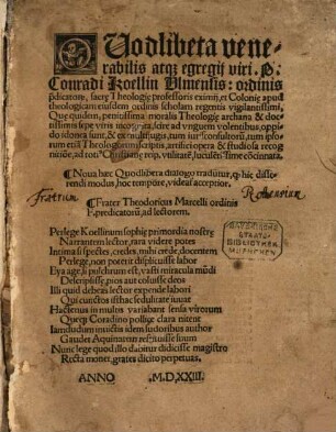Quodlibeta Conradi Koellin Ulmensis ...