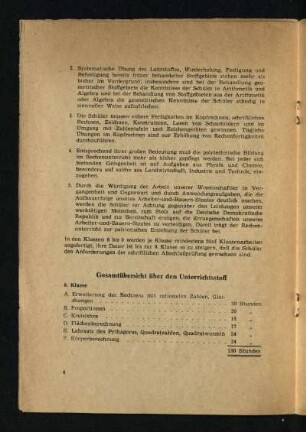 Gesamtübersicht über den Unterrichtsstoff