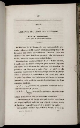 Note sur l´équation aux carrés des différences.