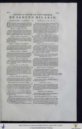 Selecta Veterum Testimonia De Sancto Hilario.