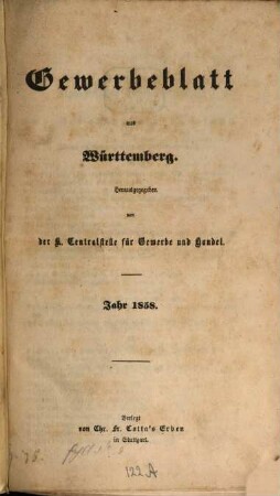 Gewerbeblatt aus Württemberg. 1858