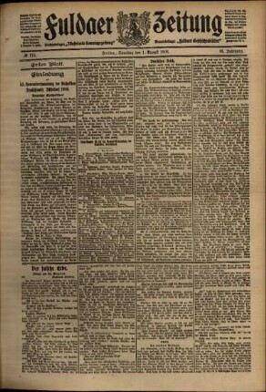Erste Ausgabe vom Samstag, den 01. August 1908.