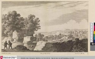 [Flusslandschaft mit Felsen und Männern die den Fluss überqueren]