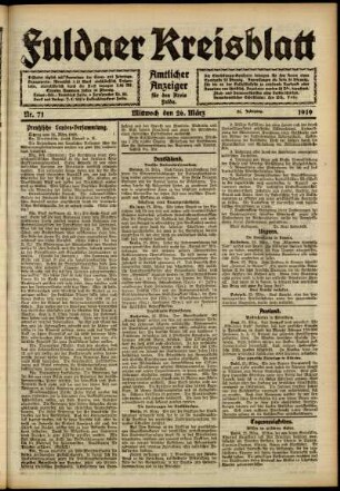 Ausgabe vom Mittwoch, den 26. März 1919.