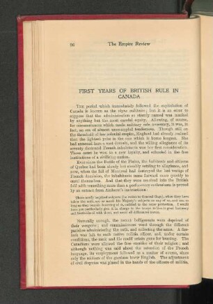 First Years of British Rule in Canada.