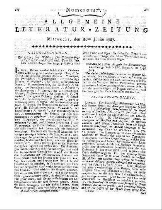 [Sammelrezension zweier englischsprachiger Rezensionzeitschriften] Rezensiert werden: 1. The monthly review. [März 1787]. London [1787] 2. The Critical review. [März 1787]. London [1787]