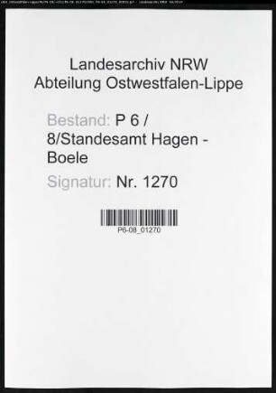 Sterberegister Standesamt Hagen-Boele (Hagen III)