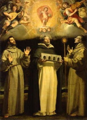 Der heilige Gonzalo zwischen den Heiligen Franziskus und Bernhardin von Siena