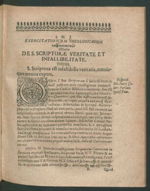 Octava De S. Scripturae Veritate Et Infallibilitate. Respond. Dn. Petro Colero