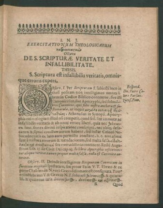 Octava De S. Scripturae Veritate Et Infallibilitate. Respond. Dn. Petro Colero