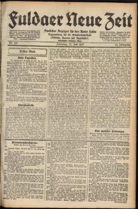 Erste Ausgabe vom Samstag, den 22. Juli 1922.