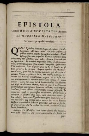 Epistola Gratum Regiæ Societatis Animum