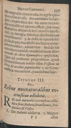 Titulus III. De Rebus nonnaturalibus extrinsecus adhibitis