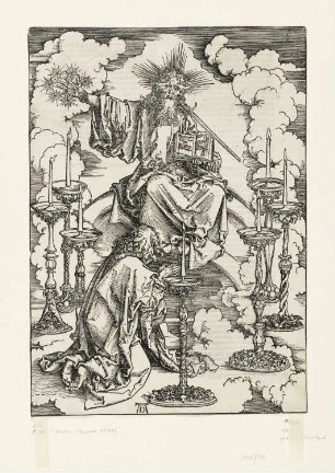 Johannes erblickt die sieben Leuchter, Blatt 1 aus: Albrecht Dürer, "Apocalipsis cum figuris", Nürnberg 1511