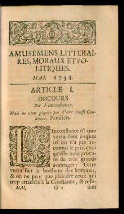 Article I. Discours Sur l'inconstance