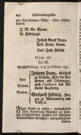 692-731, ad pag. 497. Lit. M. [31. Octobr. 1731]