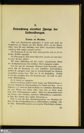 III. Betrachtung einzelner Zweige der Leibesübungen