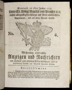 No. 4. Montags, den 26ten Januar 1778.