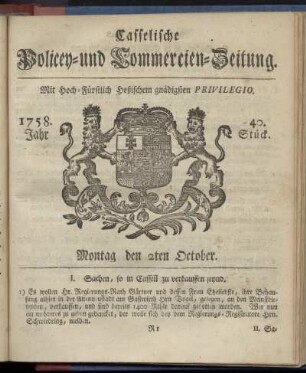 40. Stueck, Montag den 2ten October 1758