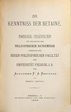 Zur Kenntniss der Betaïne : Inaug.-Diss.