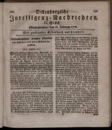 IX. Stück. Sonnabends: den 28. Februar 1778.