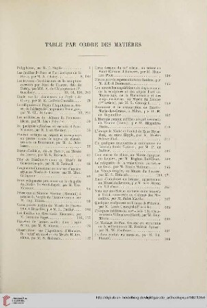 Table par ordre des matières