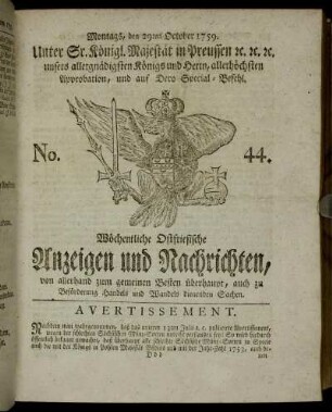 No. 44. Montags, den 29ten October 1759.